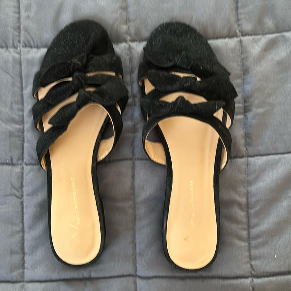 Anthroplogie sandals -- black suede flats, excellent condition. Size 8M